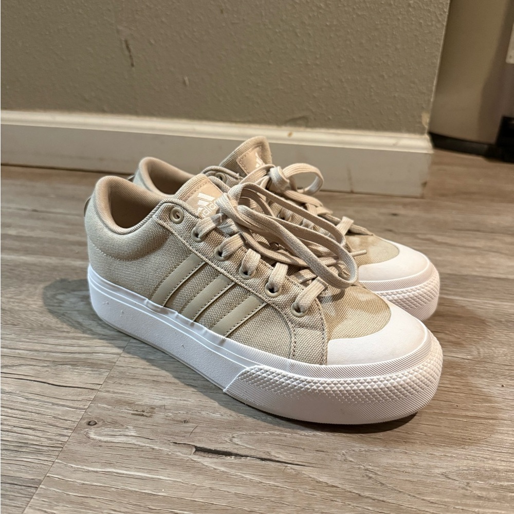 Women’s Adidas Tan Canvas Platform Sneakers